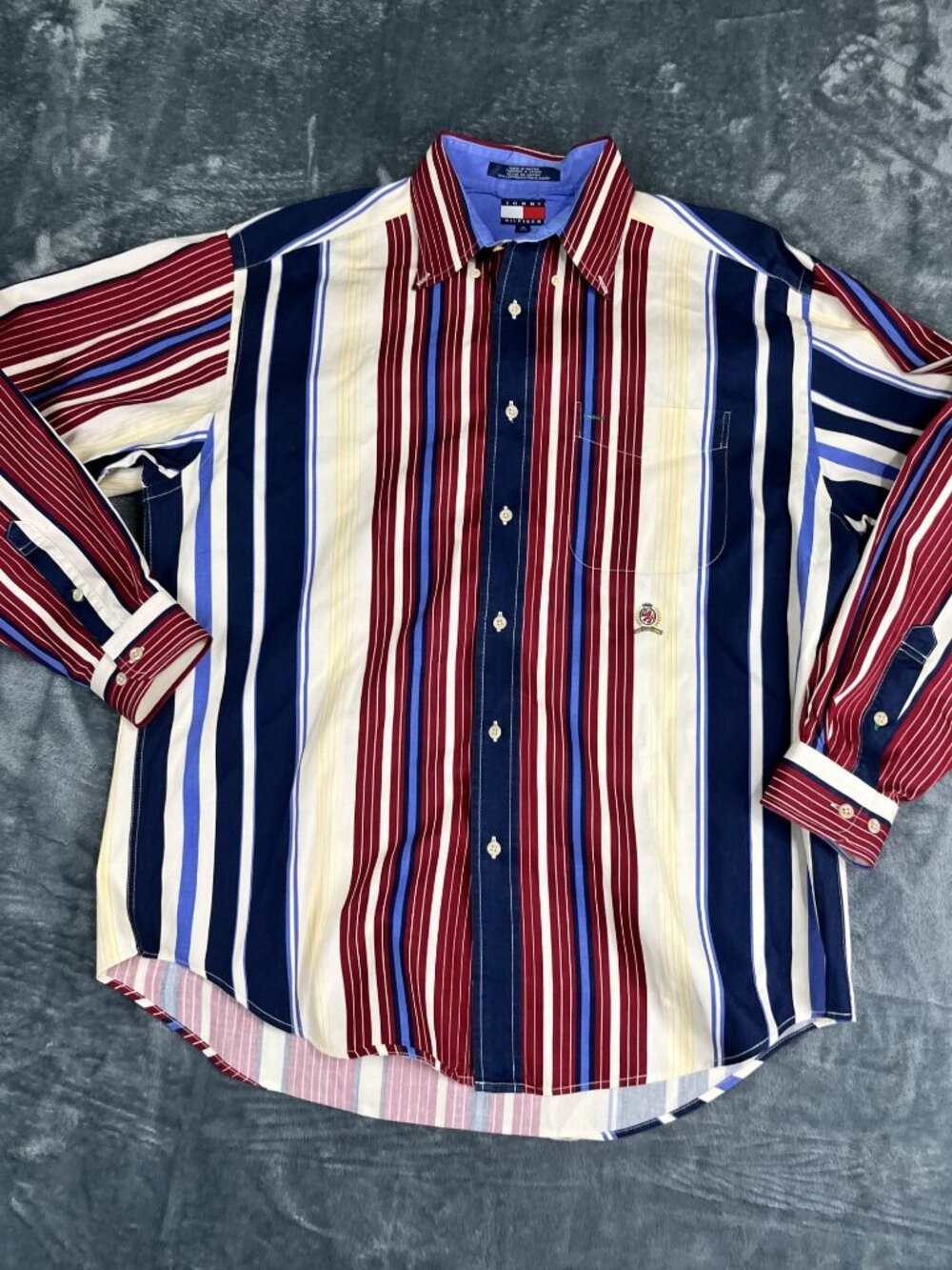 Tommy Hilfiger Mens Multicolor Striped Long Sleeve Button-Up Shirt M